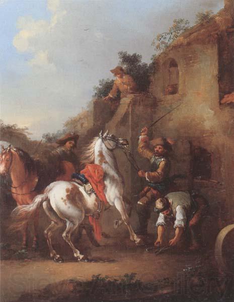 unknow artist Cavaliers halted at a farrier Germany oil painting art